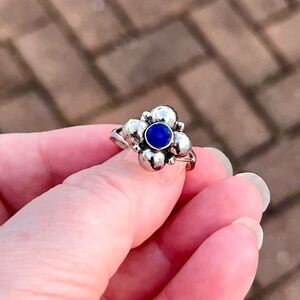 925 Sterling Silver Lapis Lazuli Ring Size 7 Floral Mexico Quatrefoil Vintage